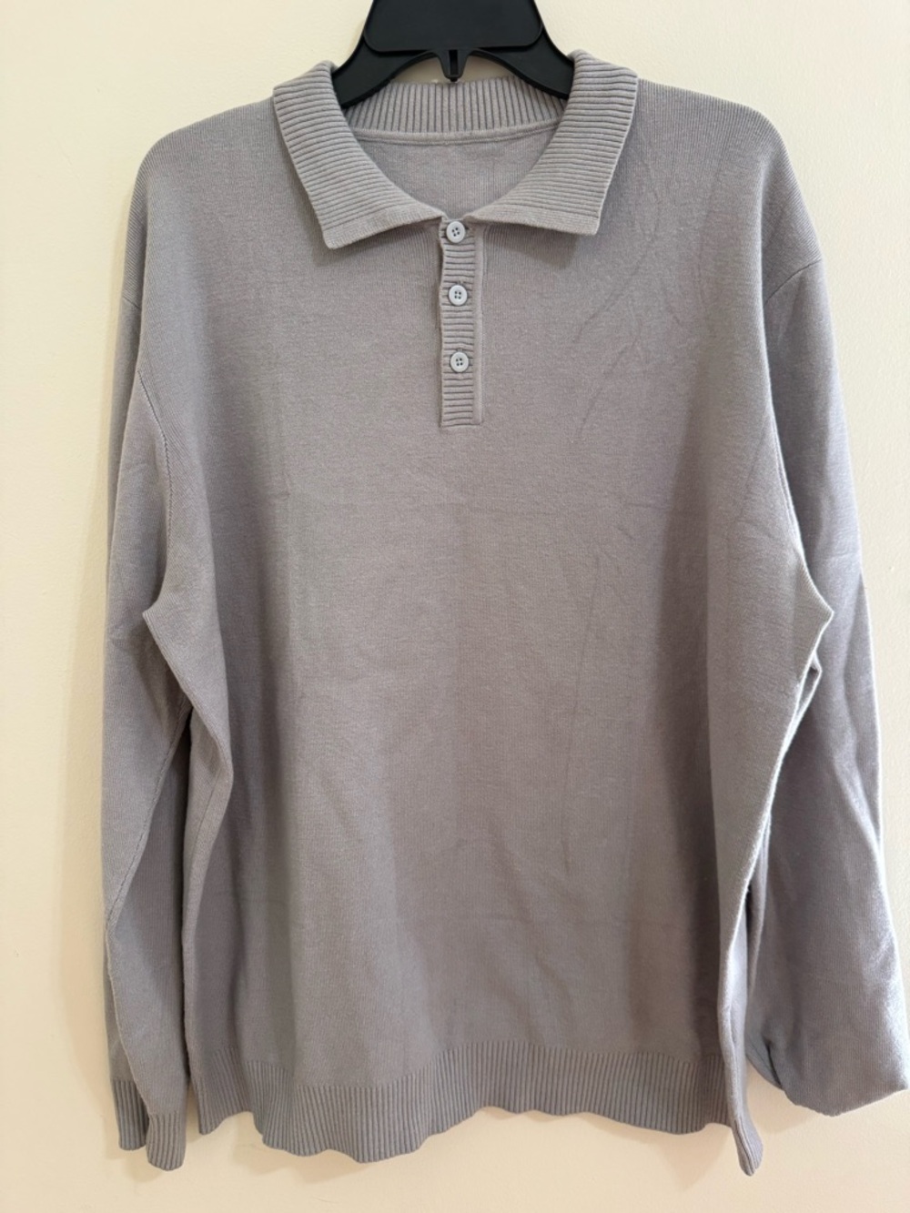 Men's Classic Long-Sleeve Polo Sweater in Light Gray